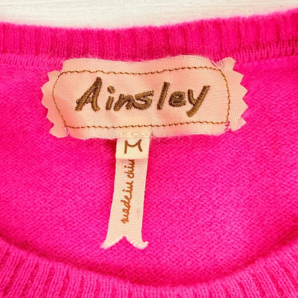 Ainsley 100% Cashmere Crew Neck Sweater Women M Bright Pink Soft Cozy Luxury - Picture 9 of 16
